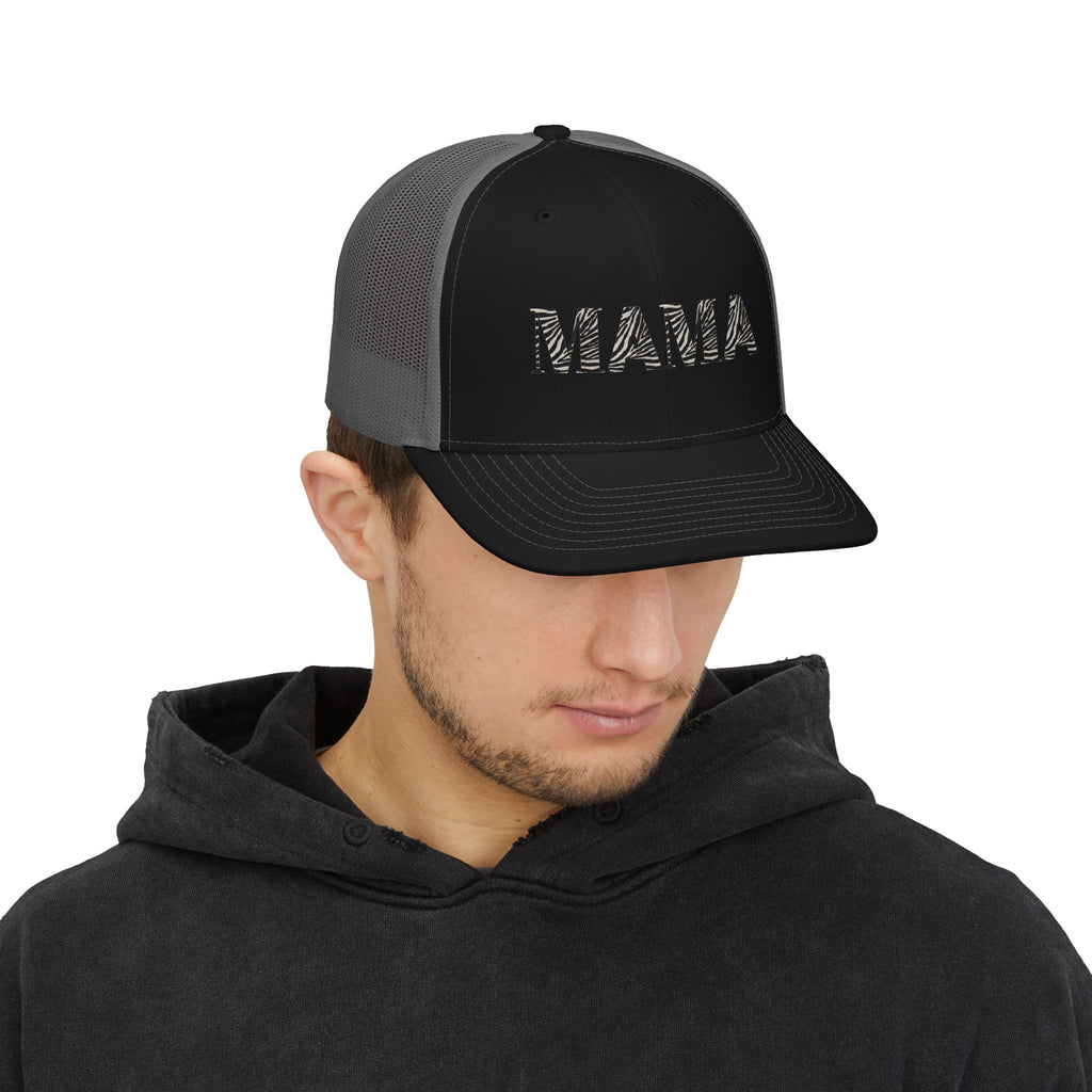 Mama Trucker Hat — Distressed Lettering Snapback Cap for Moms