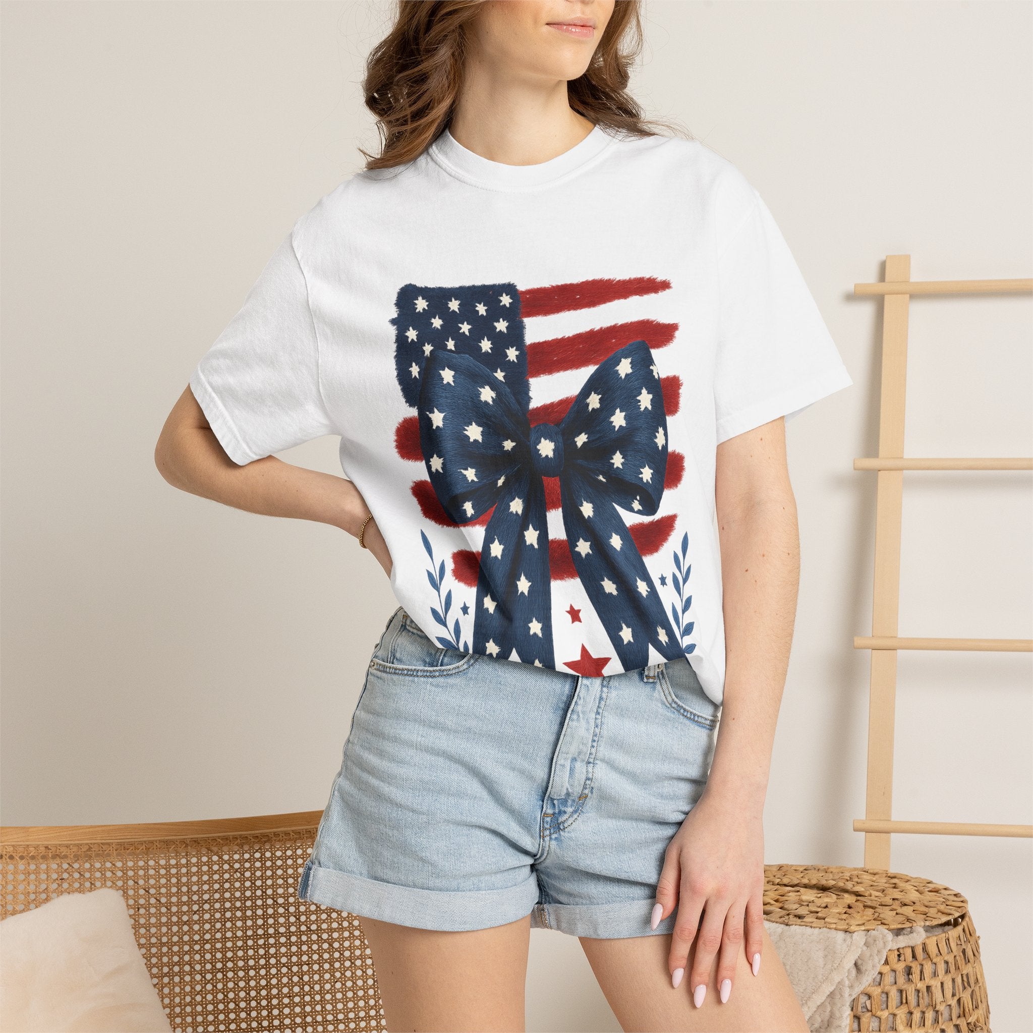 Patriotic Flag Bow T-Shirt — Americana 4th of July Tee