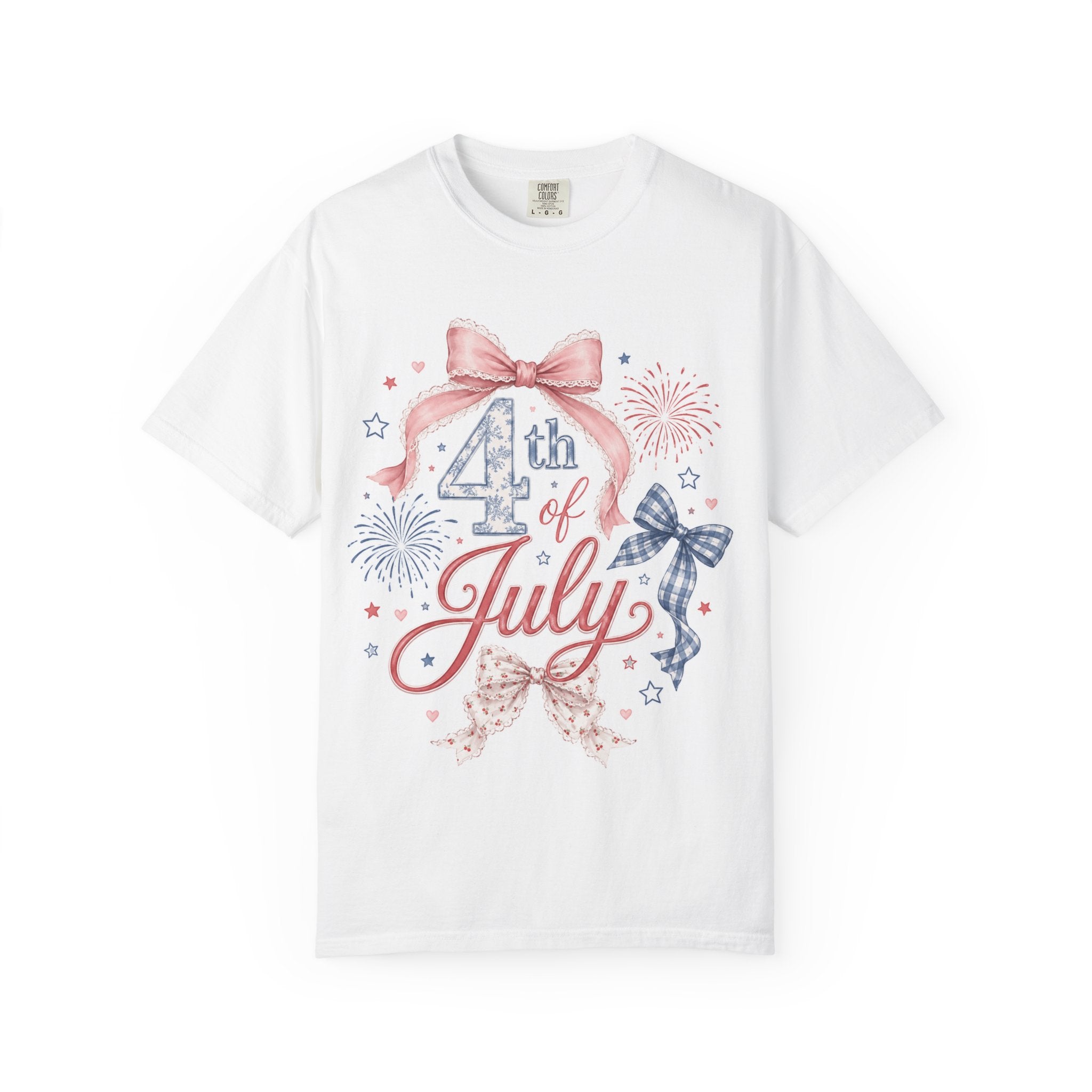 4th of July T-shirt - Patriotic Fireworks & Bows Independence Day Tee