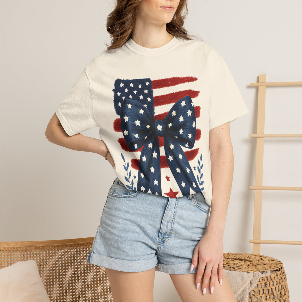 Patriotic Flag Bow T-Shirt — American Stars & Stripes Graphic Tee