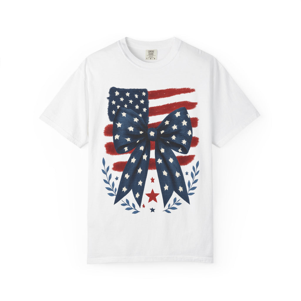 Patriotic Flag Bow T-Shirt — American Stars & Stripes Graphic Tee