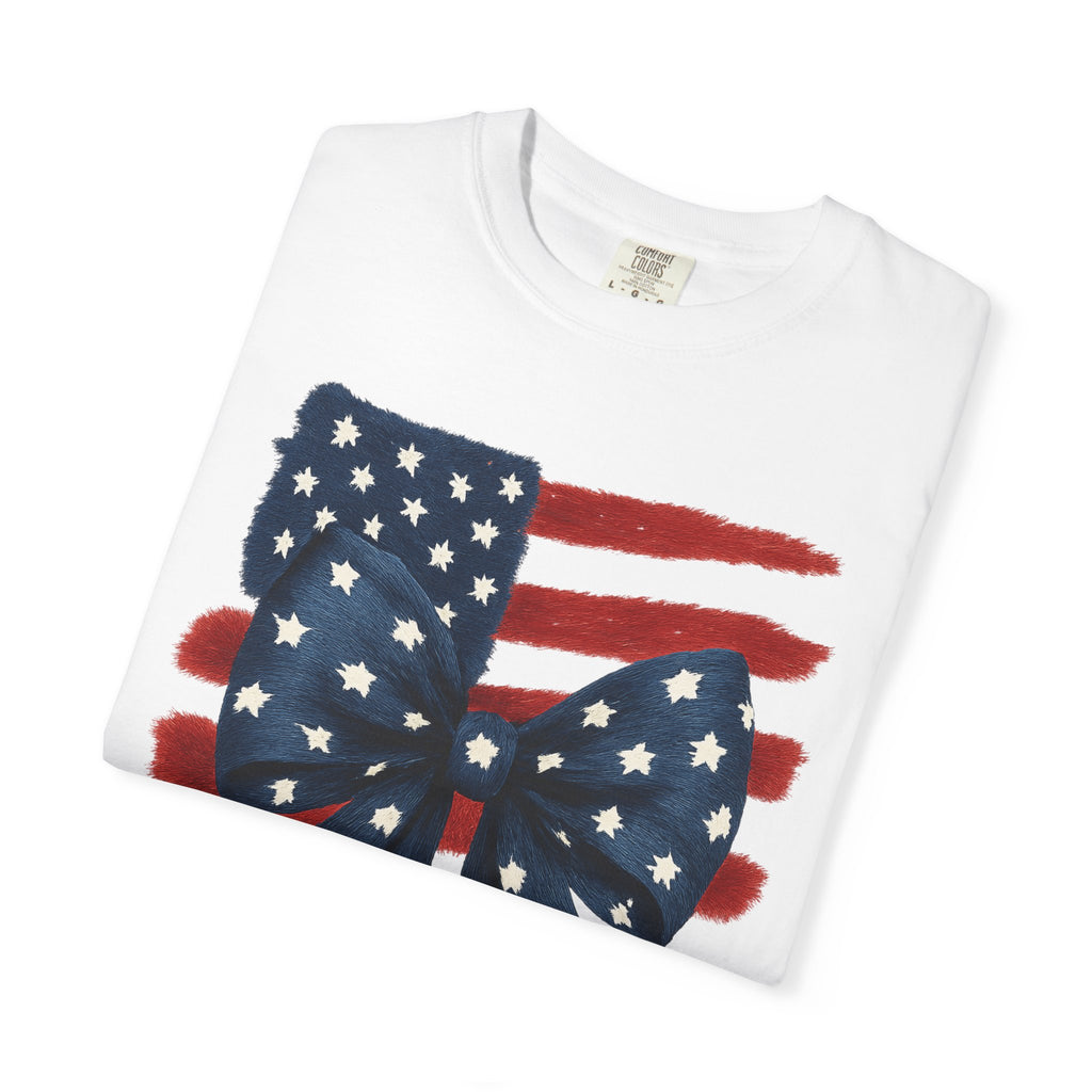Patriotic Flag Bow T-Shirt — American Stars & Stripes Graphic Tee