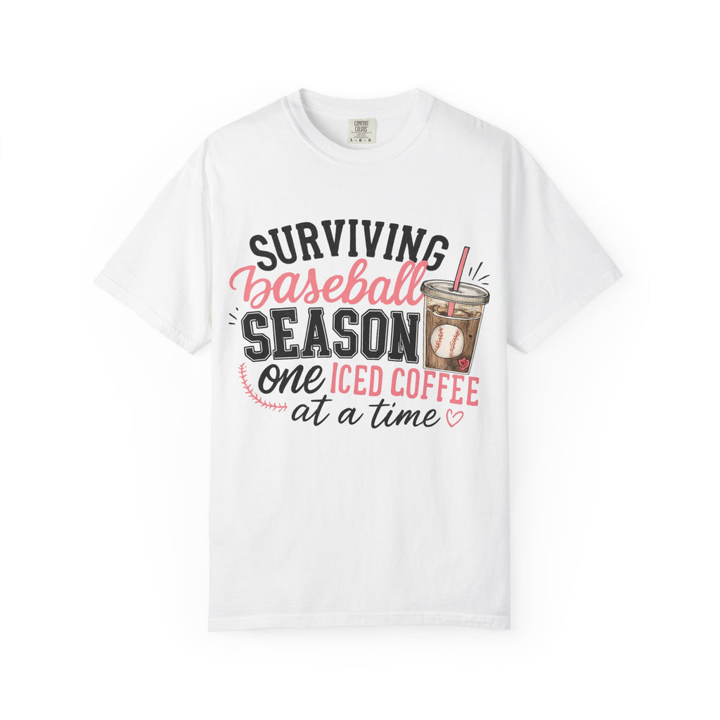 Baseball Season Iced Coffee T-Shirt — "Surviving Baseball Season One Iced Coffee at a Time"