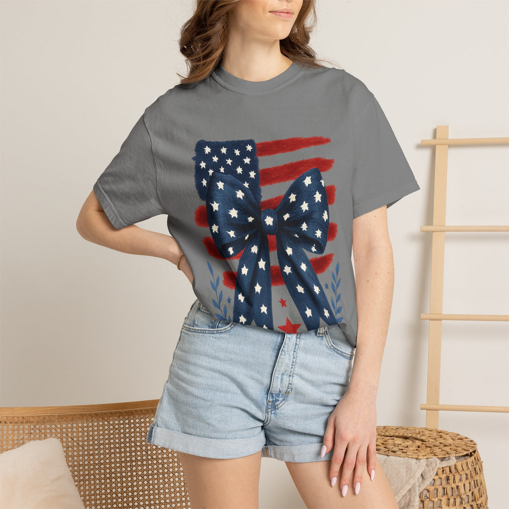 Patriotic Flag Bow T-Shirt — Americana 4th of July Tee