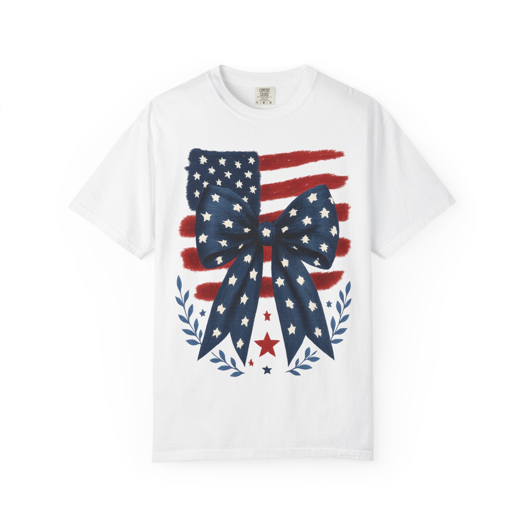 Patriotic Stars & Stripes Bow T-Shirt — American Flag July 4th Tee