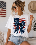 Patriotic Stars & Stripes Bow T-Shirt — American Flag July 4th Tee