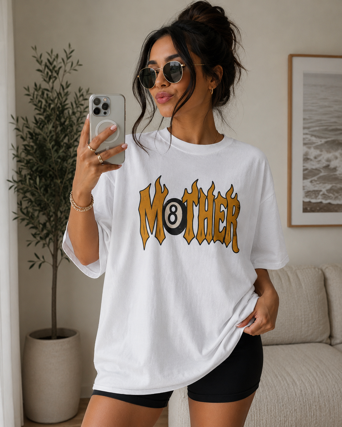 Mother 8 Ball Graphic Tee | Trendy Mom Shirt | Vintage Flame Lettering T-Shirt | Cool Mom Graphic Tee | Mother's Day Gift | Oversized Mom Tee