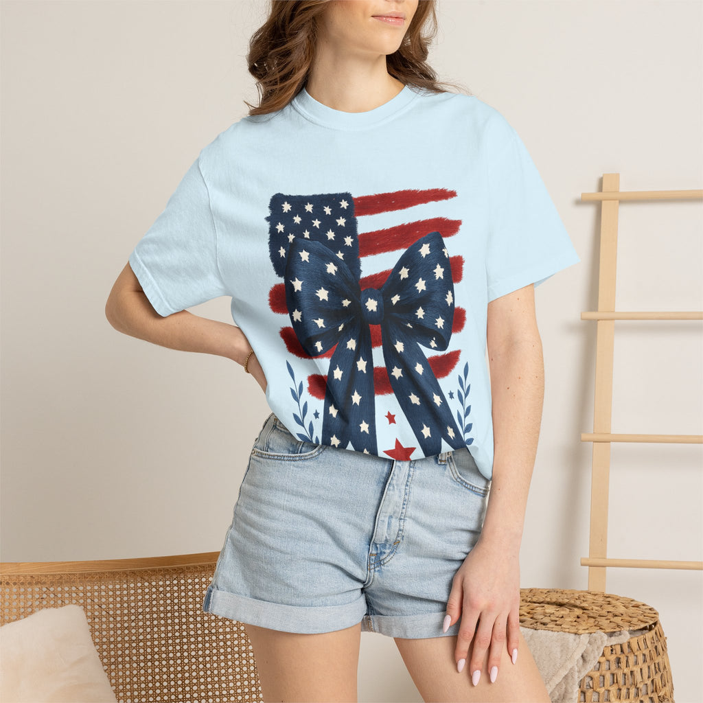 Patriotic Flag Bow T-Shirt — Americana 4th of July Tee
