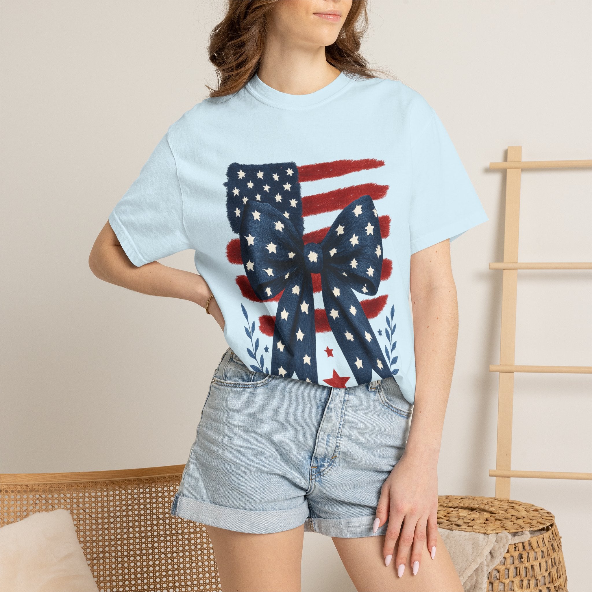 Patriotic Flag Bow T-Shirt — Americana 4th of July Tee