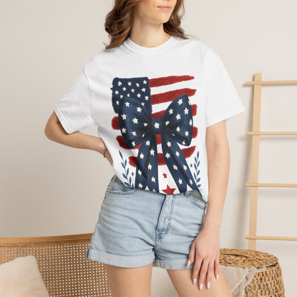 Patriotic Flag Bow T-Shirt — American Stars & Stripes Graphic Tee