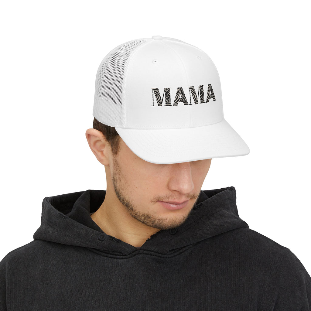 Mama Trucker Hat — Distressed Lettering Snapback Cap for Moms