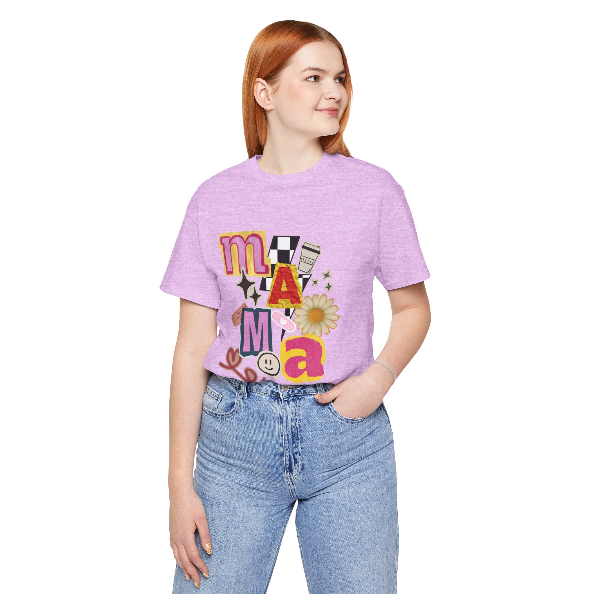 Mama Collage Graphic Tee — Retro Daisy Smile Patch Design