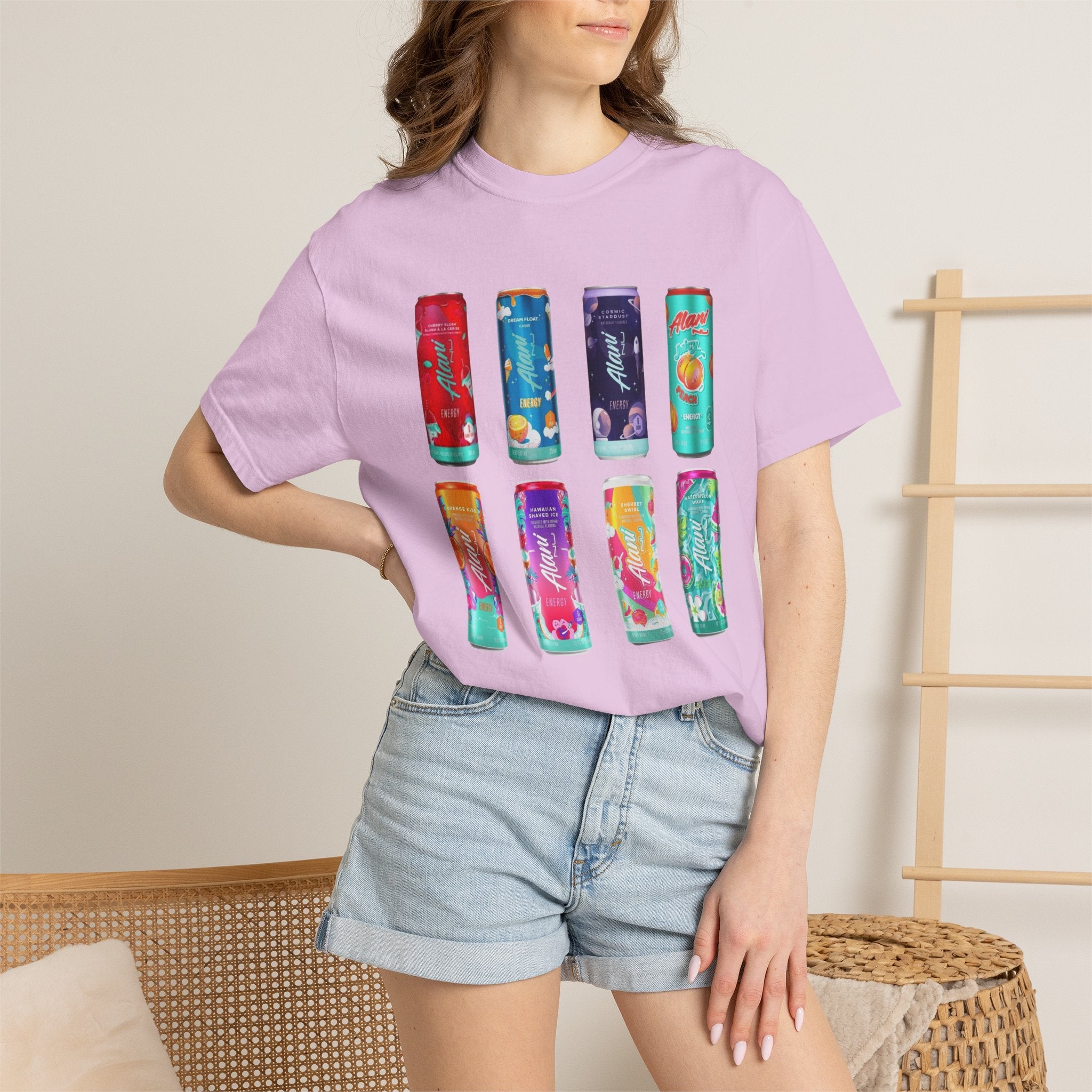 Alani Inspired Energy Drink Oversized Graphic Tee | Trendy Lavender Comfort Colors Style T-Shirt | Gym Girl, Energy Drink Lover, Casual Summer Tee