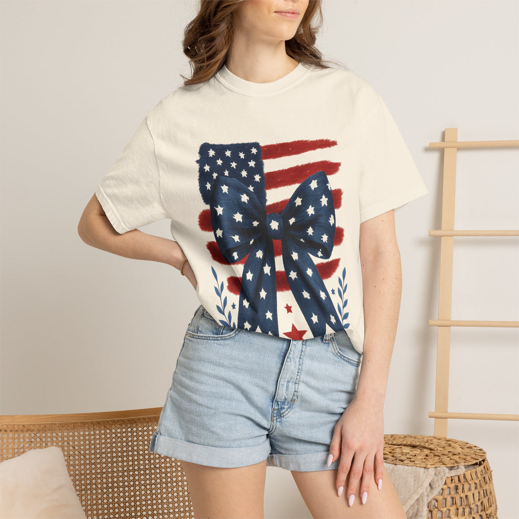 Patriotic Flag Bow T-Shirt — Americana 4th of July Tee