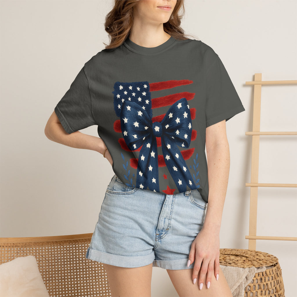 Patriotic Flag Bow T-Shirt — Americana 4th of July Tee