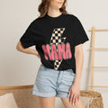 Mama Lightning Bolt T-Shirt — Retro Checkered Rocker Tee for Moms