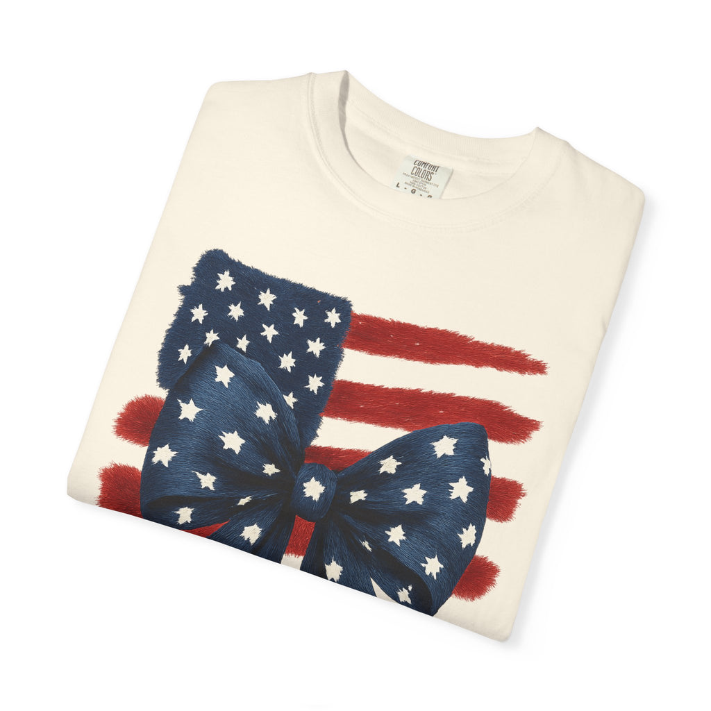Patriotic Flag Bow T-Shirt — American Stars & Stripes Graphic Tee