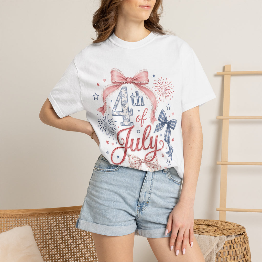 4th of July T-shirt - Patriotic Fireworks & Bows Independence Day Tee
