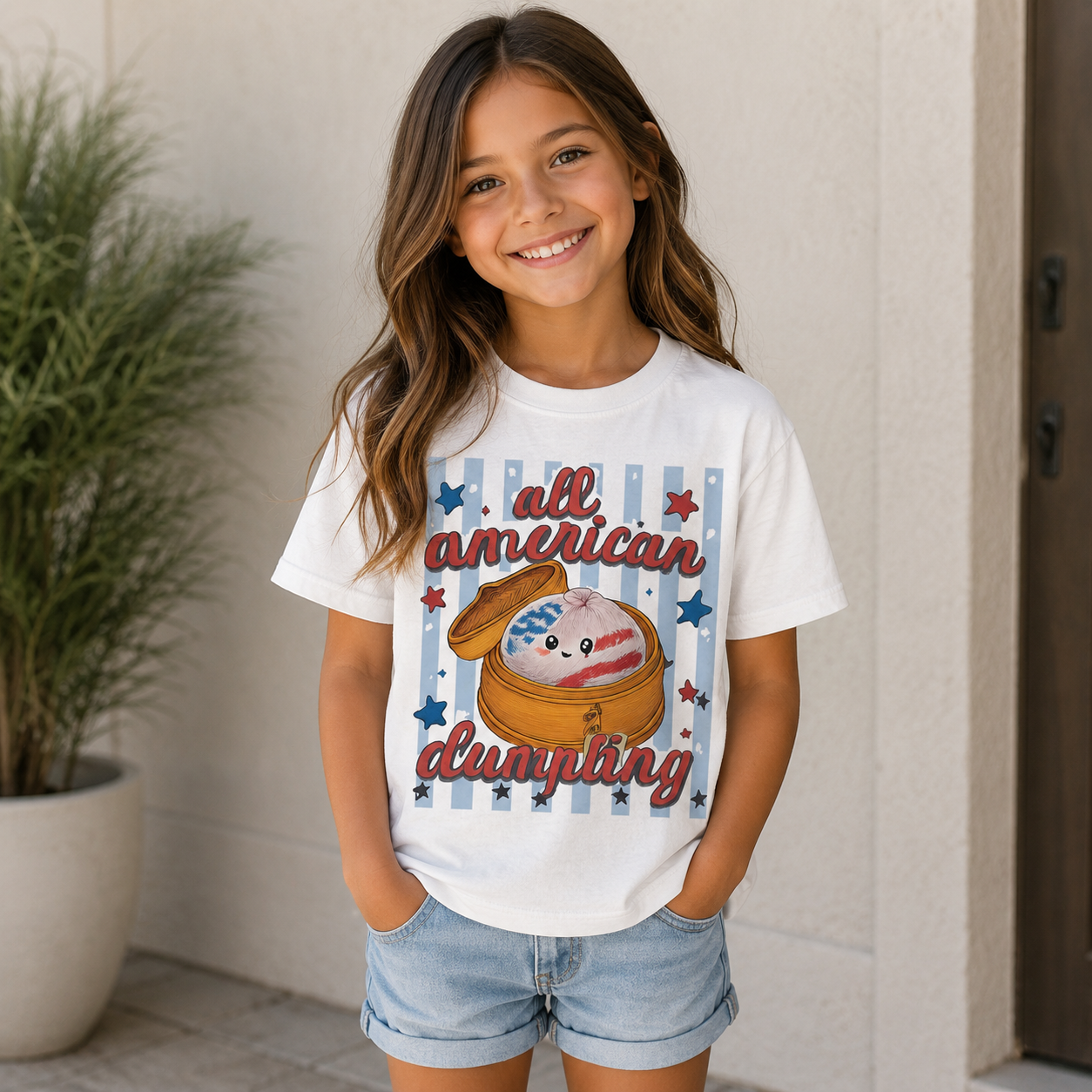 All American Dumpling Kids Tee — Patriotic Dumpling Graphic T-Shirt
