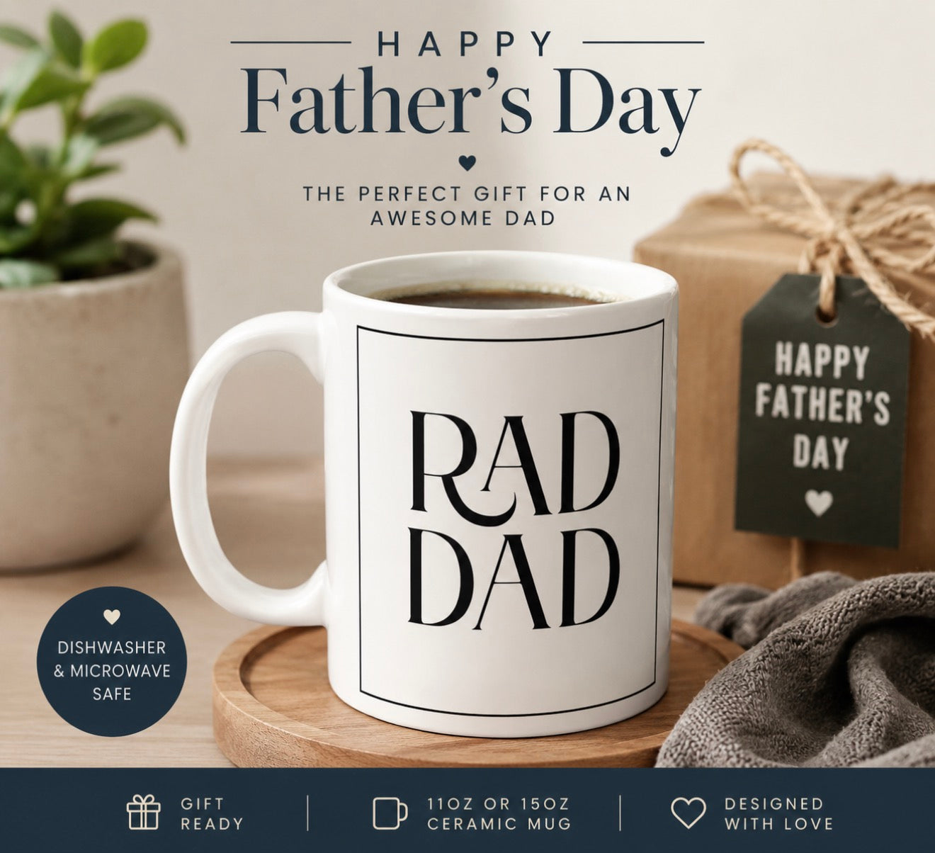 Rad Dad Mug, Father’s Day Mug for Dad, Funny Dad Coffee Mug, Minimalist Dad Gift, Gift for Husband, New Dad Mug, Cool Dad Cup, Ceramic Mug